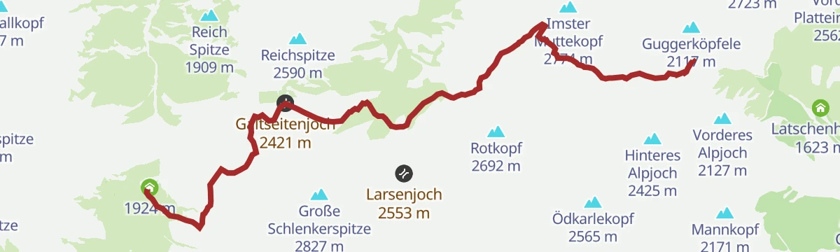 Route map: Hanauer Hütte - Muttekopfhütte